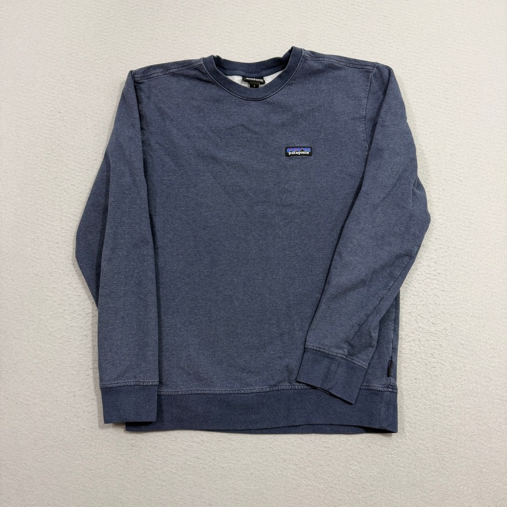 Patagonia Sweatshirt Small Blue P-6 Label Crewneck Pullover 39486 Organic Cotton